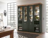 Buffetschrank Norwich in gr�n und Wotan Eiche Landhaus Vitrinenschrank mit Weinregal 194 x 207 cm