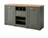 Sideboard Norwich in gr�n und Wotan Eiche Landhaus Kommode mit Weinregal 145 x 83 cm