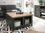 Couchtisch Norwich in gr�n und Wotan Eiche Landhaus Beistelltisch mit Truhe und Ablage 93 x 93 cm quadratisch