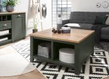 Couchtisch Norwich in gr�n und Wotan Eiche Landhaus Beistelltisch mit Truhe und Ablage 93 x 93 cm quadratisch