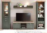 Wohnwand Norwich in gr�n und Wotan Eiche Landhaus Wohnkombination 4-teilig 308 x 207 cm