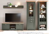 Wohnwand Norwich in gr�n und Wotan Eiche Landhaus Wohnkombination 4-teilig 308 x 207 cm