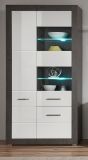 Vitrine Briard in wei� Hochglanz und grau Stone Wohn- und Esszimmer Vitrinenschrank 100 x 198 cm
