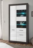 Vitrine Briard in wei� Hochglanz und grau Stone Wohn- und Esszimmer Vitrinenschrank 100 x 198 cm