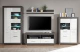 Vitrine Briard in wei� Hochglanz und grau Stone Wohn- und Esszimmer Vitrinenschrank 100 x 198 cm