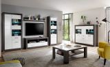 Vitrine Briard in wei� Hochglanz und grau Stone Wohn- und Esszimmer Vitrinenschrank 100 x 198 cm