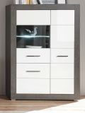 Vitrine Briard in wei� Hochglanz und grau Stone Wohn- und Esszimmer Vitrinenschrank 100 x 142 cm