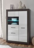 Vitrine Briard in wei� Hochglanz und grau Stone Wohn- und Esszimmer Vitrinenschrank 100 x 142 cm