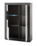 Vitrine Briard in wei� Hochglanz und grau Stone Wohn- und Esszimmer Vitrinenschrank 100 x 142 cm