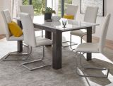 Esstisch Briard in wei� Hochglanz und grau Stone K�chentisch ausziehbar mit Einlegeplatte 158 - 200 x 88 cm
