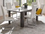 Esstisch Briard in wei� Hochglanz und grau Stone K�chentisch ausziehbar mit Einlegeplatte 158 - 200 x 88 cm