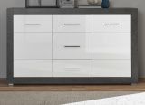 Sideboard Briard in wei� Hochglanz und grau Stone Wohn- und Esszimmer Kommode 164 x 97 cm