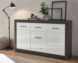 Sideboard Briard in wei� Hochglanz und grau Stone Wohn- und Esszimmer Kommode 164 x 97 cm