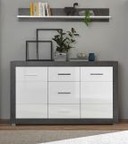 Sideboard Briard in wei� Hochglanz und grau Stone Wohn- und Esszimmer Kommode 164 x 97 cm