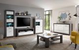 Sideboard Briard in wei� Hochglanz und grau Stone Wohn- und Esszimmer Kommode 164 x 97 cm