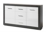 Sideboard Briard in wei� Hochglanz und grau Stone Wohn- und Esszimmer Kommode 164 x 97 cm