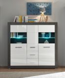Highboard Briard in wei� Hochglanz und grau Stone Wohn- und Esszimmer Vitrine 149 x 142 cm