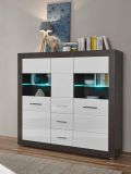 Highboard Briard in wei� Hochglanz und grau Stone Wohn- und Esszimmer Vitrine 149 x 142 cm