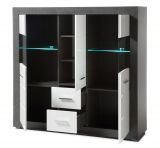 Highboard Briard in wei� Hochglanz und grau Stone Wohn- und Esszimmer Vitrine 149 x 142 cm