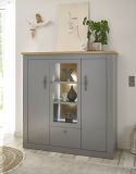 Highboard Rideau in grau und Artisan Eiche Landhaus Vitrine 138 x 142 cm