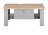 Couchtisch Rideau in grau und Artisan Eiche Landhaus Beistelltisch mit Ablage und 2 x Schubkasten 107 x 67 cm
