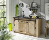 K�che mit Theke Stove in Used Wood hell und anthrazit K�chenschrank Set 6-teilig