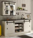 K�chenregal Stove in wei� Pinie und anthrazit Landhaus K�che Wandregal 90 x 30 cm Gew�rzregal