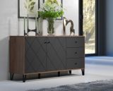 Sideboard Rhomba in Graphite Grau und Eiche Kraft Gold, Kommode 183 x 76 cm mit Soft-Close
