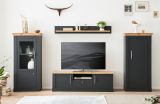 Vitrinenschrank Ribera in grau und Wotan Eiche Landhaus Wohn- und Esszimmer Vitrine 72 x 146 cm