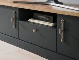 TV-Lowboard Ribera in grau und Wotan Eiche Landhaus TV Unterteil 158 x 51 cm