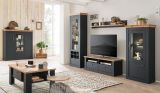 Highboard Ribera in grau und Wotan Eiche Landhaus Wohn- und Esszimmer Vitrine 141 x 146 cm