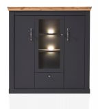 Highboard Ribera in grau und Wotan Eiche Landhaus Wohn- und Esszimmer Vitrine 141 x 146 cm