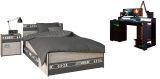 Parisot Kinder- und Jugendzimmer Set 3-teilig Fabric22 in Esche grau und schwarz mit Gamingtisch