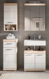 Badezimmer Waschbeckenunterschrank Mambo in wei� Hochglanz und Sonoma Eiche Badschrank 60 cm