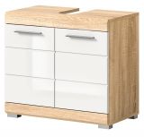 Badezimmer Waschbeckenunterschrank Mambo in wei� Hochglanz und Sonoma Eiche Badschrank 60 cm