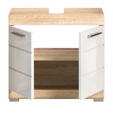 Badezimmer Waschbeckenunterschrank Mambo in wei� Hochglanz und Sonoma Eiche Badschrank 60 cm