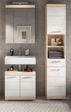 Badm�bel Set 3-teilig Mambo in wei� Hochglanz und Sonoma Eiche Badkombination 112 x 191 cm