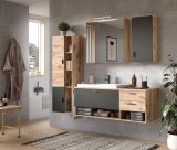 Waschbeckenunterschrank MIT Waschbecken Oderzo in Eiche und grau, Waschtisch 138 cm Soft-Close