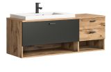 Waschbeckenunterschrank MIT Waschbecken Oderzo in Eiche und grau, Waschtisch 138 cm Soft-Close