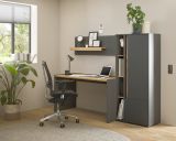 Aktenregal Center in grau matt und Wotan Eiche Standregal f�r Homeoffice und B�ro 20 x 158 cm