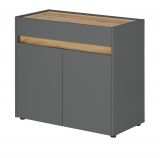 B�ro Kommode Center in grau matt und Wotan Eiche B�roschrank f�r Homeoffice und B�ro 80 x 70 cm