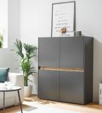 B�roschrank Highboard Center in grau matt und Wotan Eiche Stauraumschrank f�r Homeoffice und B�ro 100 x 122 cm