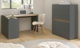 B�roschrank Highboard Center in grau matt und Wotan Eiche Stauraumschrank f�r Homeoffice und B�ro 100 x 122 cm
