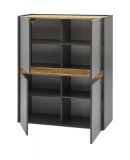 B�roschrank Highboard Center in grau matt und Wotan Eiche Stauraumschrank f�r Homeoffice und B�ro 100 x 122 cm