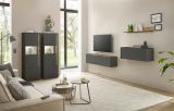Wohnwand mit Sekret�r Center in grau matt und Wotan Eiche Wohnkombination 3-teilig 270 x 170 cm