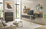 Wohnwand mit Sekret�r Center in grau matt und Wotan Eiche Wohnkombination 4-teilig 350 x 180 cm
