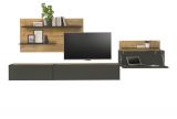 Wohnwand mit Sekret�r Center in grau matt und Wotan Eiche Wohnkombination 4-teilig 350 x 180 cm