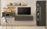 Wohnwand mit Sekret�r Center in grau matt und Wotan Eiche Wohnkombination 6-teilig 340 x 200 cm