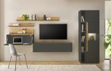 Wohnwand mit Sekret�r Center in grau matt und Wotan Eiche Wohnkombination 6-teilig 340 x 200 cm
