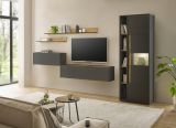 Wohnwand mit Sekret�r Center in grau matt und Wotan Eiche Wohnkombination 6-teilig 340 x 200 cm